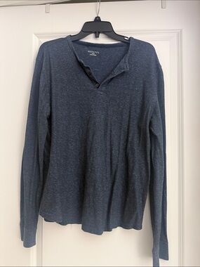 Merona Navy Heather Long-Sleeve Henley Knit Top